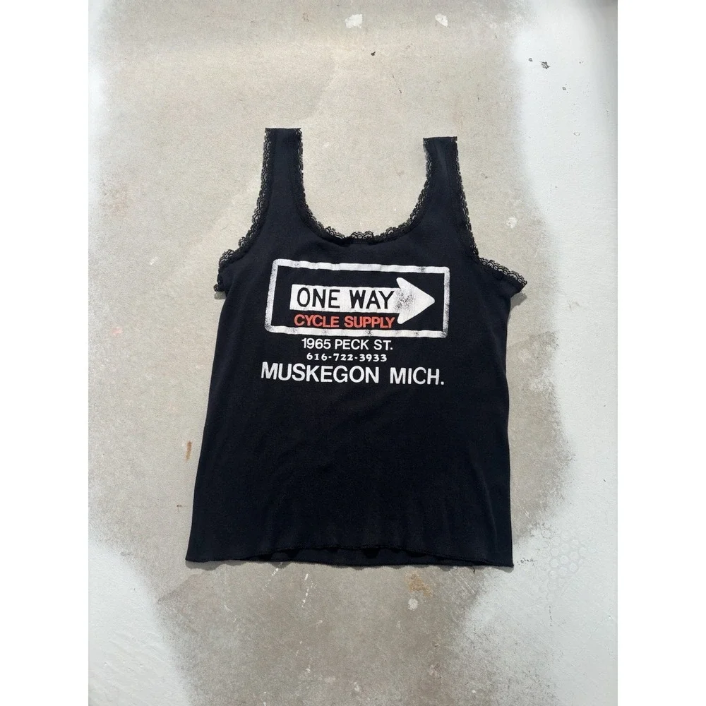 vintage 90s women's harley davidson 3D emblem black lace top large - Picture 5 of 7
